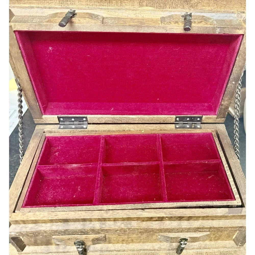 Vintage Japan Wooden Musical Jewelry Box Chest Red Velvet Working See Video - Picture 8 of 17